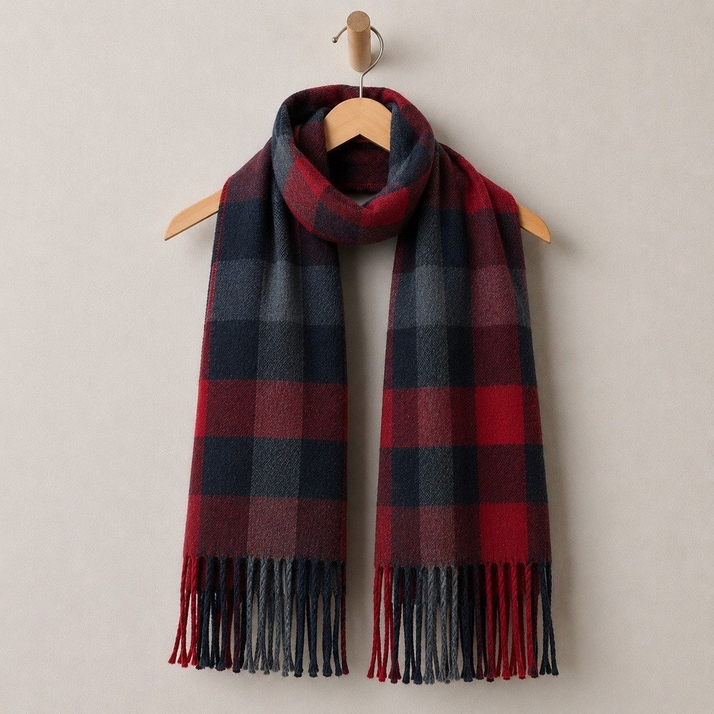 Geoffrey Beene Buffalo Plaid Scarf Mens Womens Red Black Preppy Tartan Italy